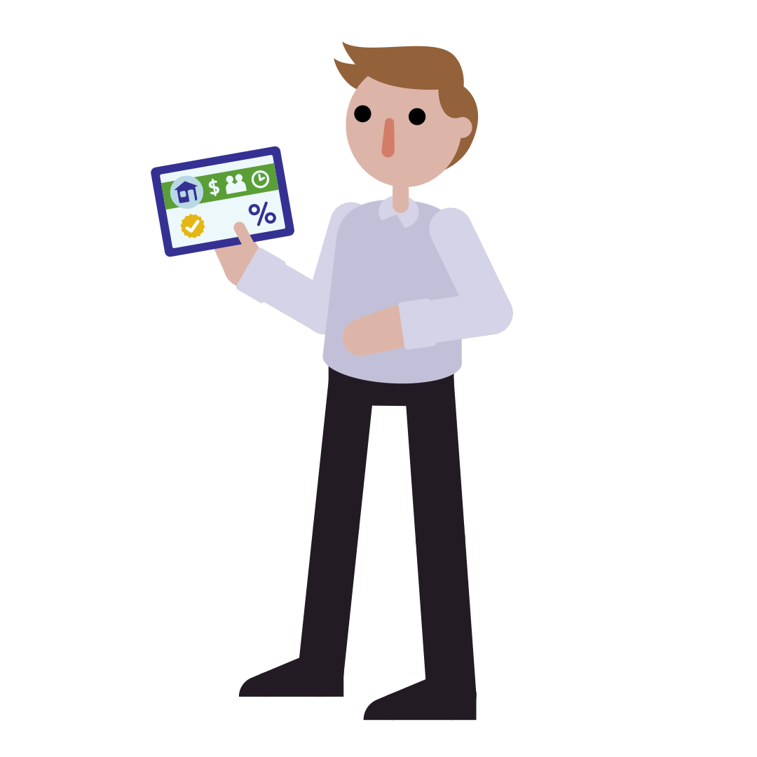 Illustration of a product manager with a financial product